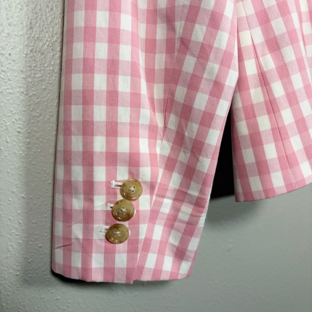 Talbots Pink White Gingham Cotton Blend Blazer Jacket Size 4 Striped Lining - Picture 5 of 11